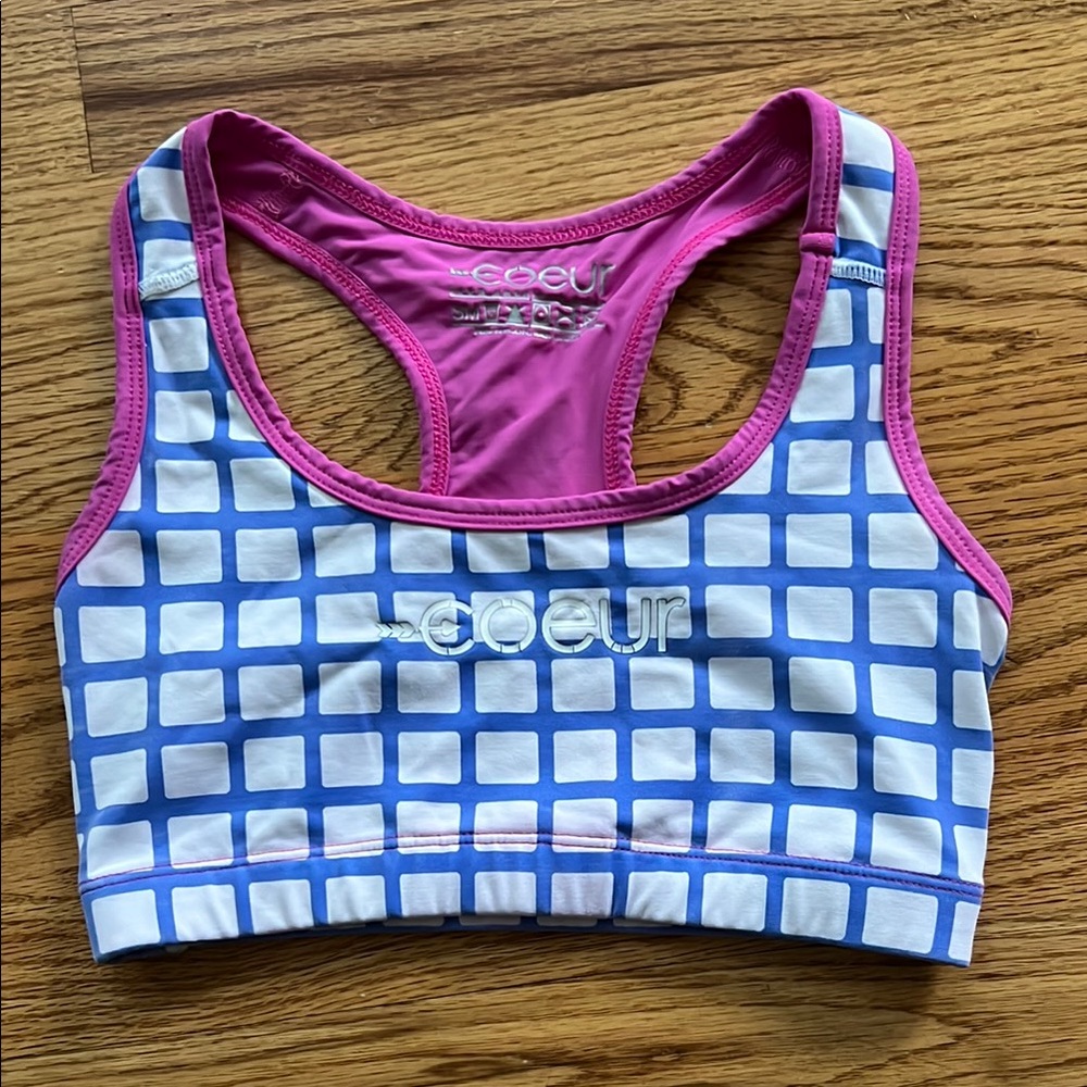 Coeur Pink and Blue Checkered Pocket Sports Bra